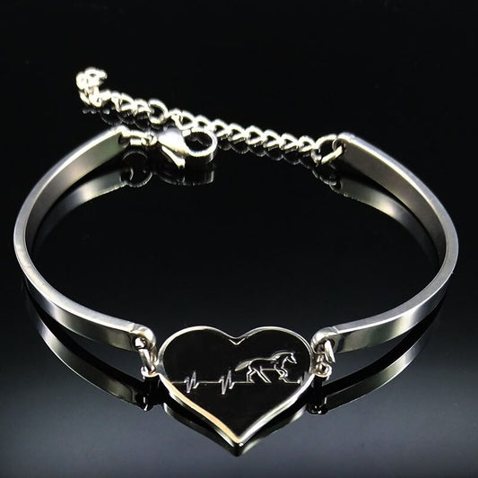 Fashion Heart Horse Stainless Steel Bangle for Women Silver Color Bracelets & Bangles Jewelry bracelet manchette E1771S01