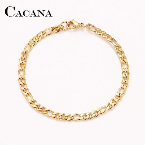 CACANA Stainless Steel Chain Bracelets For Man Women Gold Silver Color For Pendant Flat Donot Fade Jewelry N1806