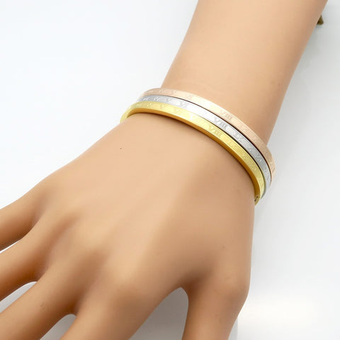 New Arrival 4mm Wide Stainless Steel Carving Roman Numerals Gold Color Woman Bangle Lover Cuff Bangle Woman Jewelry For Gifts