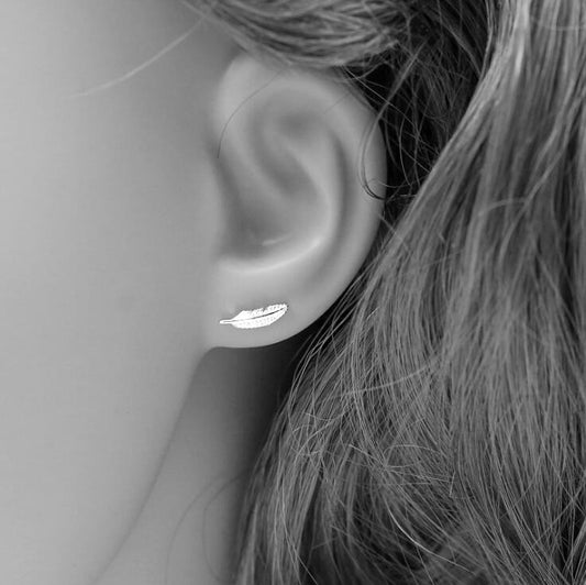 Free Shipping Fashion Silver Color  Earings Cute Feather Stud Earrings For Women Sterling Silver Jewelry Brincos VES6003