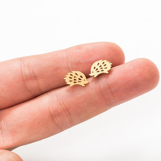 Cute Animal Ear Studs Fashion Mini Stainless Steel Golden Sliver color Hedgehog Stud Earrings For Women Girl Simple jewelry 2019