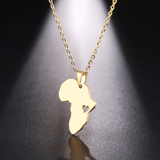 DOTIFI  Stainless Steel Necklace For Women Man Africa Map Gold And Silver Color Pendant Necklace Engagement Jewelry