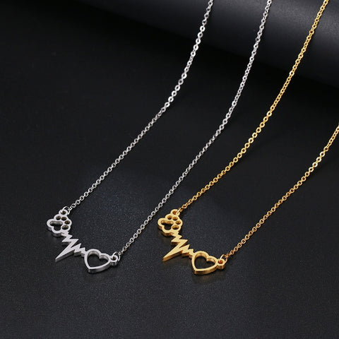 DOTIFI Stainless Steel Necklace For Women Lover's Gold And Silver Color Cats Paws Love Heart Pendant Necklace Engagement Jewelry