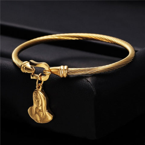 Modyle Gold Color Stainless Steel Chain Bracelet Heart Pendant Charm Bracelets For Men Women 2022 Religious Jewelry