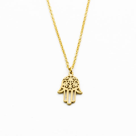 Arabic Soy Luna Hamsa Hand Pendant Necklace Women Men Amulet Stainless Steel Gold Color Hand of Fatima Choker Islamic Jewelry