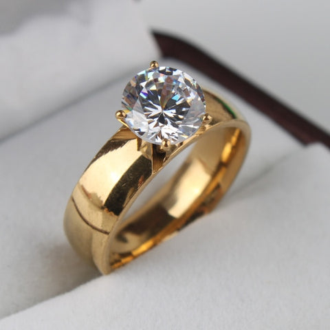 6mm Light Zircon CZ  gold color 316L Stainless Steel finger rings men women  jewelry  wholesale lots