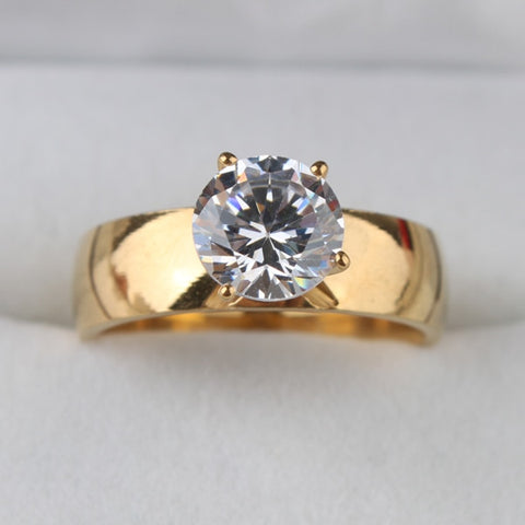 6mm Light Zircon CZ  gold color 316L Stainless Steel finger rings men women  jewelry  wholesale lots