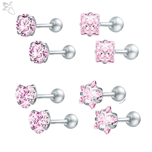 ZS 4pairs/lot Crystal Stud Earrings for Women Stainless Steel Round Earring Screw Ball Star Children Earrings boucle d'oreille
