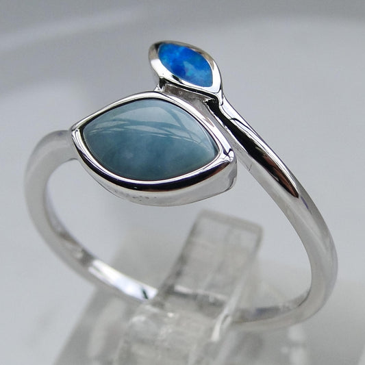 Fine Natural Larimar Rings Leaves Ring Larimar Women Rings Blue Opal Jewelry 925 Sterling Silver Jewelry Larimar Wedding Rings