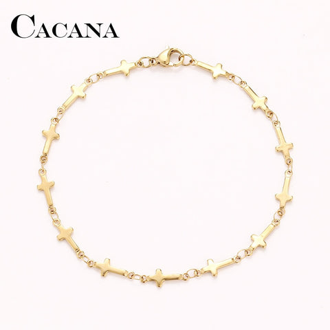 CACANA Stainless Steel Chain Bracelets For Man Women Gold Silver Color For Pendant Cross Donot Fade Jewelry N1778