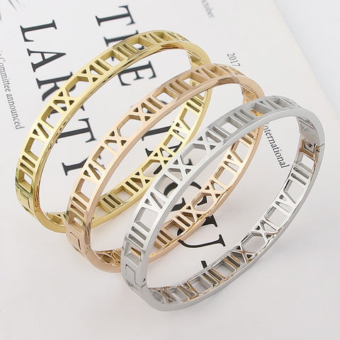 Delicate Hollow Roman Numeral Bracelets &amp; Bangles Titanium Steel Bangle Fine Jewelry For Women Vacuum Plating Bangle Top Quality