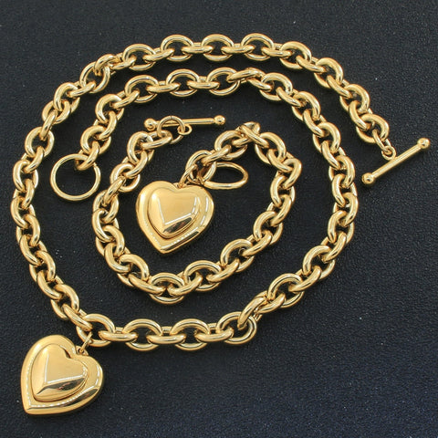 gold color and silver color New Fashion Jewelry Stainless Steel heart Necklaces + bracelets Set for women SBJEGZCH