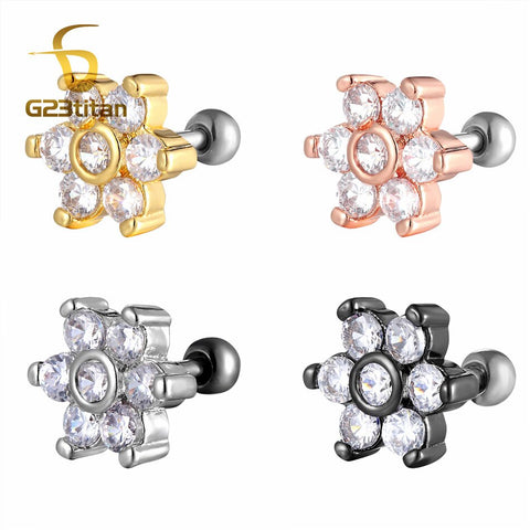 16G 6mm Stainless Steel Tragus Ring CZ Zircon Copper Cartilage Helix Earrings Surgical Ear Stud Piercing Jewelry Body Accessory