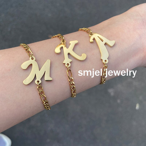 Personalize Initial Bracelets Bangles A-Z 26 Letters Alphabet Charm Bracelet for Women Stainless Steel Jewelry Name Pulseiras