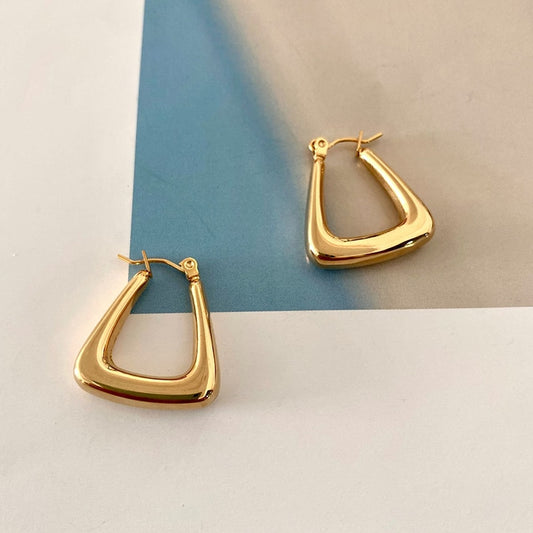 2021 New Trendy Tarnish Free 18K Gold Plated Hollow Oval Square Geometric Bold Stainless Steel Hoop Earrings For Women