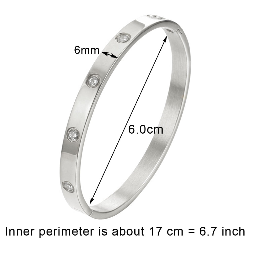 Luxury Female Bijoux Shining Crystal Bangles for Women Men Lover Bracelets &amp; Bangles Stainless Steel Pulseiras Feminina Jewelry