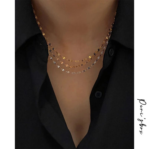 Peri'sbox Non Tarnish Stainless Steel Hollow Thin Chain Necklace 18 K Simple Link Chain Women Jewelry Collar Wholesale