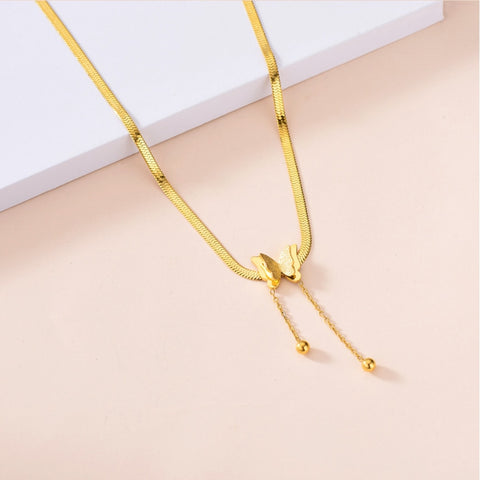 316L Stainless Steel Fashion Upscale Jewelry Matte 2-layer Butterfly Choker Charms Snake Bone Chain Necklaces Pendants For Women