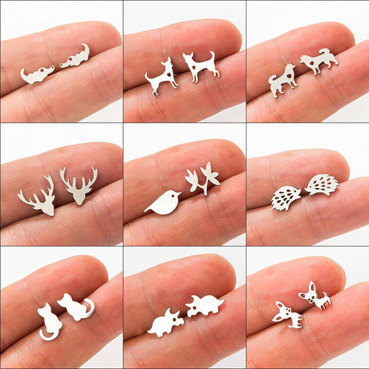 Multiple Minimalist Stud Earrings for Women Female Stainless Steel Animals Cute Earrings Carnations Jewlery Accessories