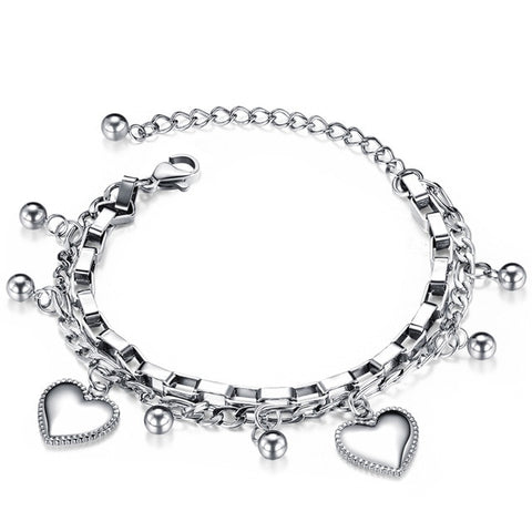 Stainless Steel Love Heart Bracelets For Women Party Gift Fashion Joyas de Chain Charm Bracelets Jewelry Wholesale Text Engraved