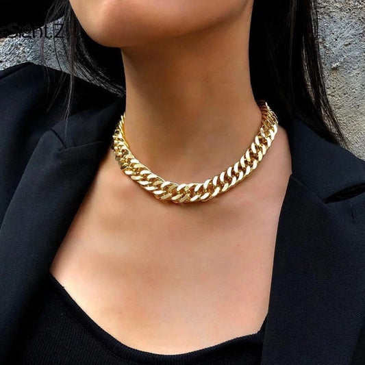 Stainless Steel Punk Miami Cuban Choker Necklace Girl Tarnish Free Hip Hop Big Chunky Aluminum Gold Color Thick Chain Necklace