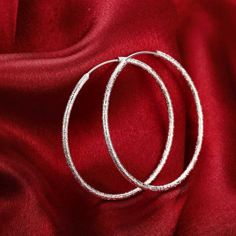 Free Shipping 925 Sterling Silver Simple Scrub 3.5cm/5.0cm Hoop Earrings for Women Trendy Jewelry Earrings