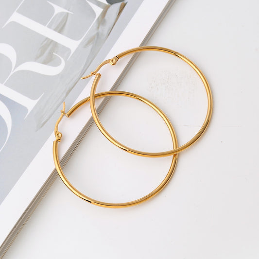 90mm Stainless Steel Large Hoop Earrings Exaggerate Circle Creole Smooth Gold Round Loop Earring for Women Ear Ring Brincos