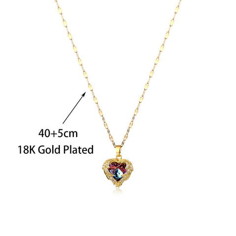 Luxury Zircon Crystal Ocean Heart Pendant Necklace