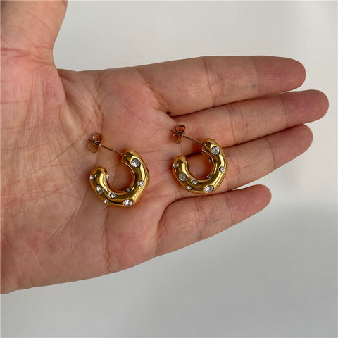 Non Tarnish & Waterproof Starburst Chunky Hoop Earring Stainless Steel  Jewelry Wholesale