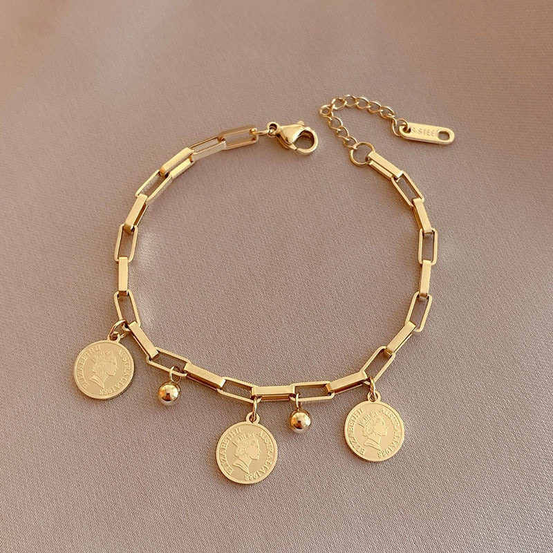 Stainless Steel Layered Golden Pendant Bracelet