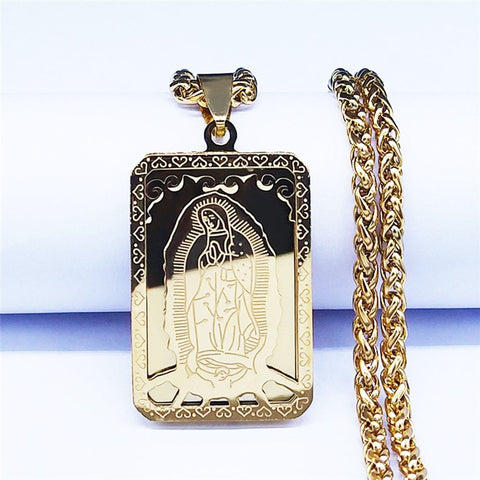 2022 Hip Hop Double Layer Stainless Steel Long Pendant Necklace Women/Men Gold Color Virgin Mary Jewelry collier homme N6003S02