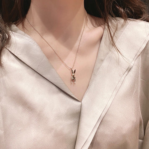 YUN RUO Trendy Mobile Rabbit Pendant Necklace Yellow Gold Color 316L Titanium Steel Jewelry Woman Gift Never Fade Hypoallergenic