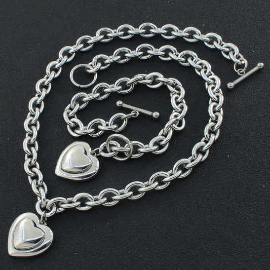 gold color and silver color New Fashion Jewelry Stainless Steel heart Necklaces + bracelets Set for women SBJEGZCH