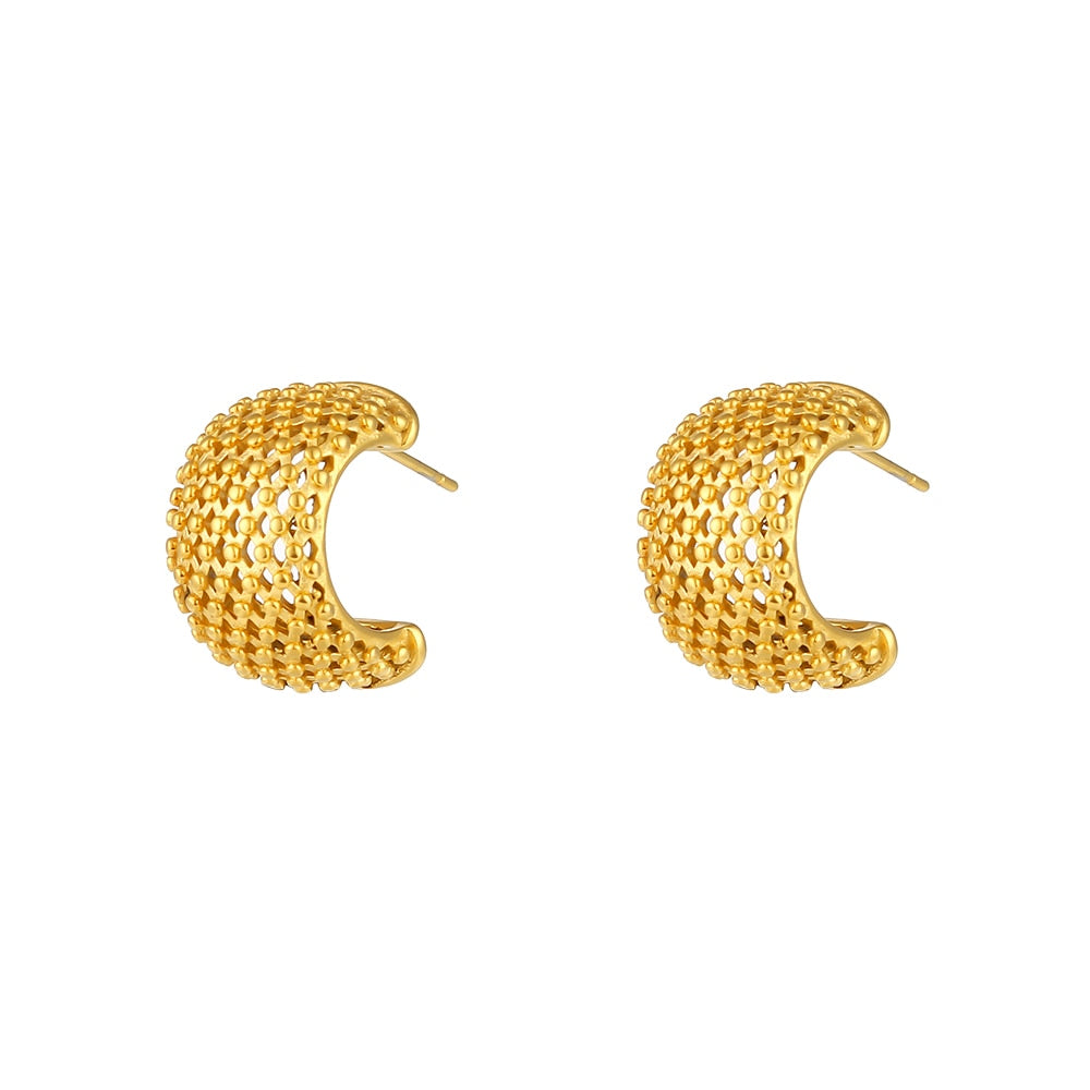 2021 New Metal Mesh Bold Chunky Gold Hoops Ladies Fashion Hollow Statement Earring Stainless Steel Non Tarnish Earring