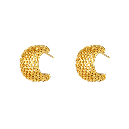 2021 New Metal Mesh Bold Chunky Gold Hoops Ladies Fashion Hollow Statement Earring Stainless Steel Non Tarnish Earring