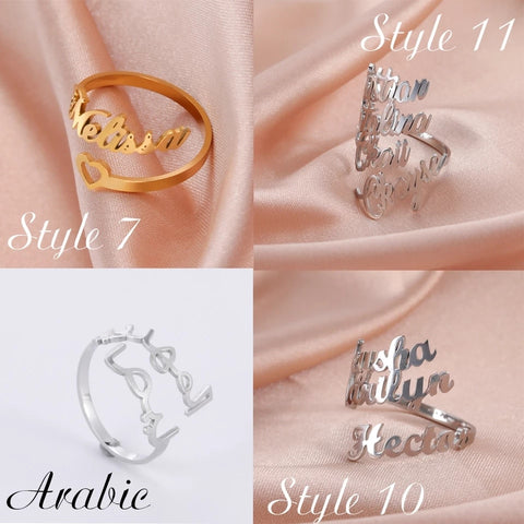 Skyrim Custom Double Name Rings Adjustable Gold Color Stainless Steel Personalized Nameplate Women Men Family Ring Jewelry Gift