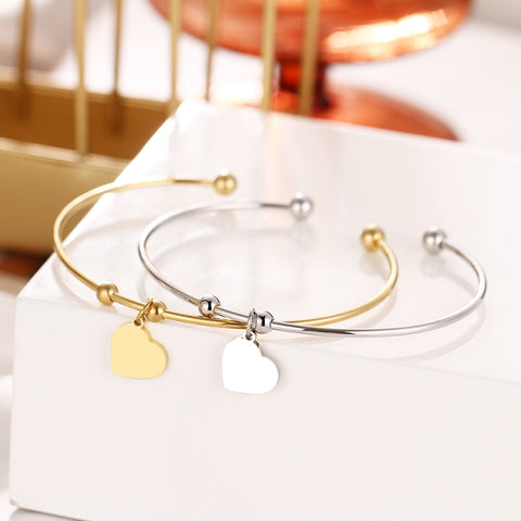 CACANA 316L Stainless Steel Open Bracelet Gold Color Heart Simple Trendy Jewelry For Women Bracelets Wedding Party Gifts N1988