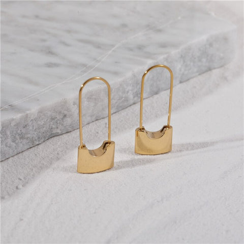 Waterproof & Tarnish Free Minimalist NO Fade Simple Lock Earrings Stainless Steel Jewelry