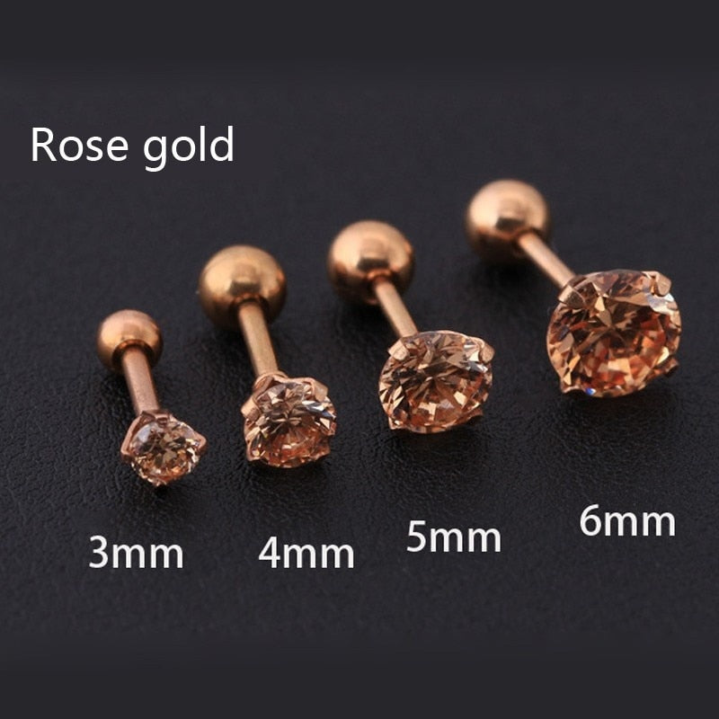 Steel Needle Zircon Crystal Stud Earrings