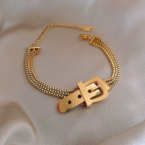 Stainless Steel Layered Golden Pendant Bracelet