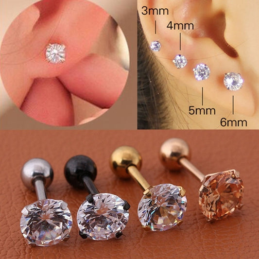 Steel Needle Zircon Crystal Stud Earrings
