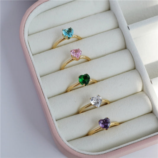 Joolim High End Waterproof & Tarnish Free PVD Zirconia Heart Stainless Steel Rings Stone Ring for Women