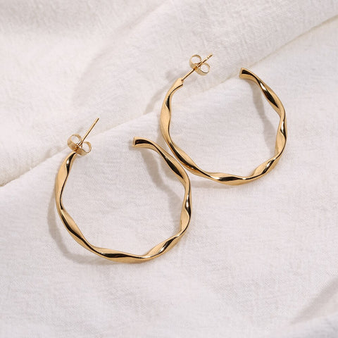 2 Pc New Stainless Steel Hoop Earrings Big Gold Circle Twist Earrings for Women Non Tarnish Accessories Jewelry Girl Party Gift