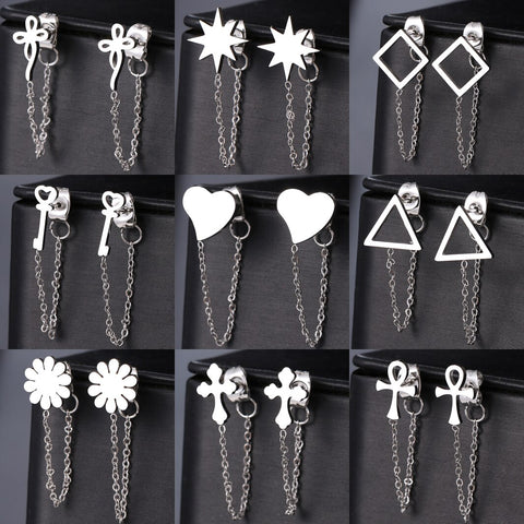 Stainless Steel Earrings 2022 Trend Cross Geometric Element Stars Heart Fashion Tassel Chain Earrings For Women Jewelry Friends