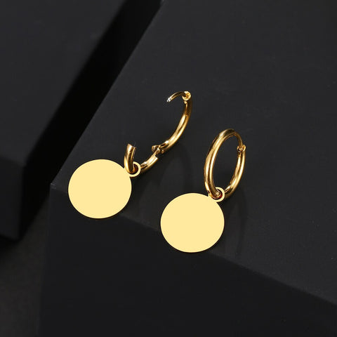 Stainless Steel Earrings New Round Coin Plated Hoops Earrings 2022 Trend Charm Earrings For Women Jewelry Party Best Gifts