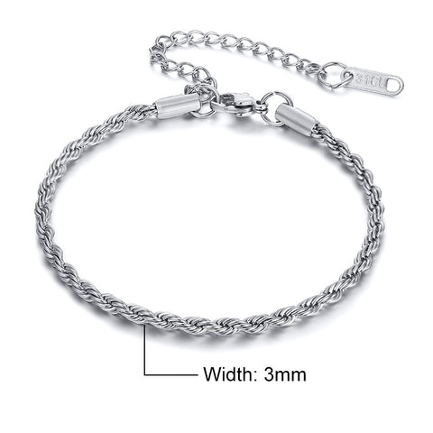 Vnox Charming Flash Twisted Rope Chain Bracelets for Women Lady, Stainless Steel Wrist Jewelry Length Adjustable