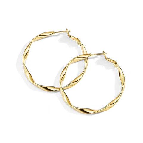 2 Pc New Stainless Steel Hoop Earrings Big Gold Circle Twist Earrings for Women Non Tarnish Accessories Jewelry Girl Party Gift