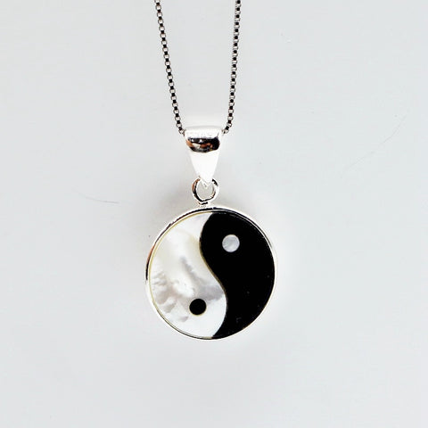 Yin Yang Silver Pendant Necklace Women's Silver Necklace Agate Shell Round Pendant Gift Choice for Girls