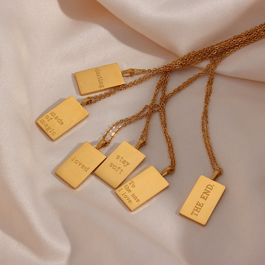 2021 New Individuality MessageTarot Necklace Stainless Steel 18k Gold Plated Tarnish Free Square Geometric Gold Necklace