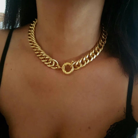 Stainless Steel Punk Miami Cuban Choker Necklace Girl Tarnish Free Hip Hop Big Chunky Aluminum Gold Color Thick Chain Necklace